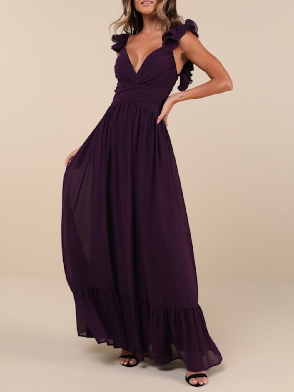 Lulu's Plum Ruffle Strap Maxi Dress